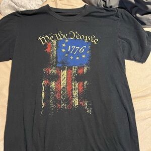 Black and Red Short Sleeve Tee with Patriotic Graphic